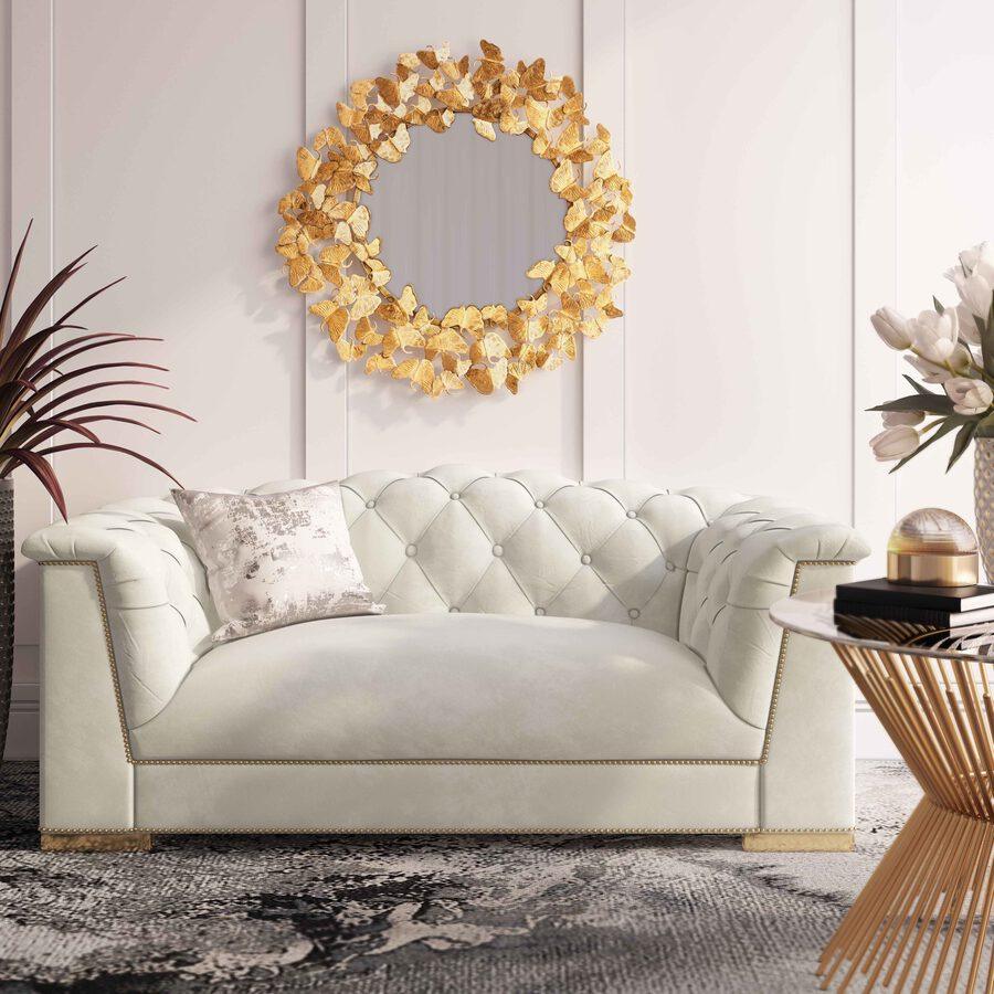 Tov Furniture Loveseats - FARAH CREAM VELVET LOVESEAT
