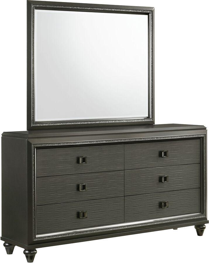 Elements Dressers - Faris 6-Drawer Dresser with Mirror in Black Grey