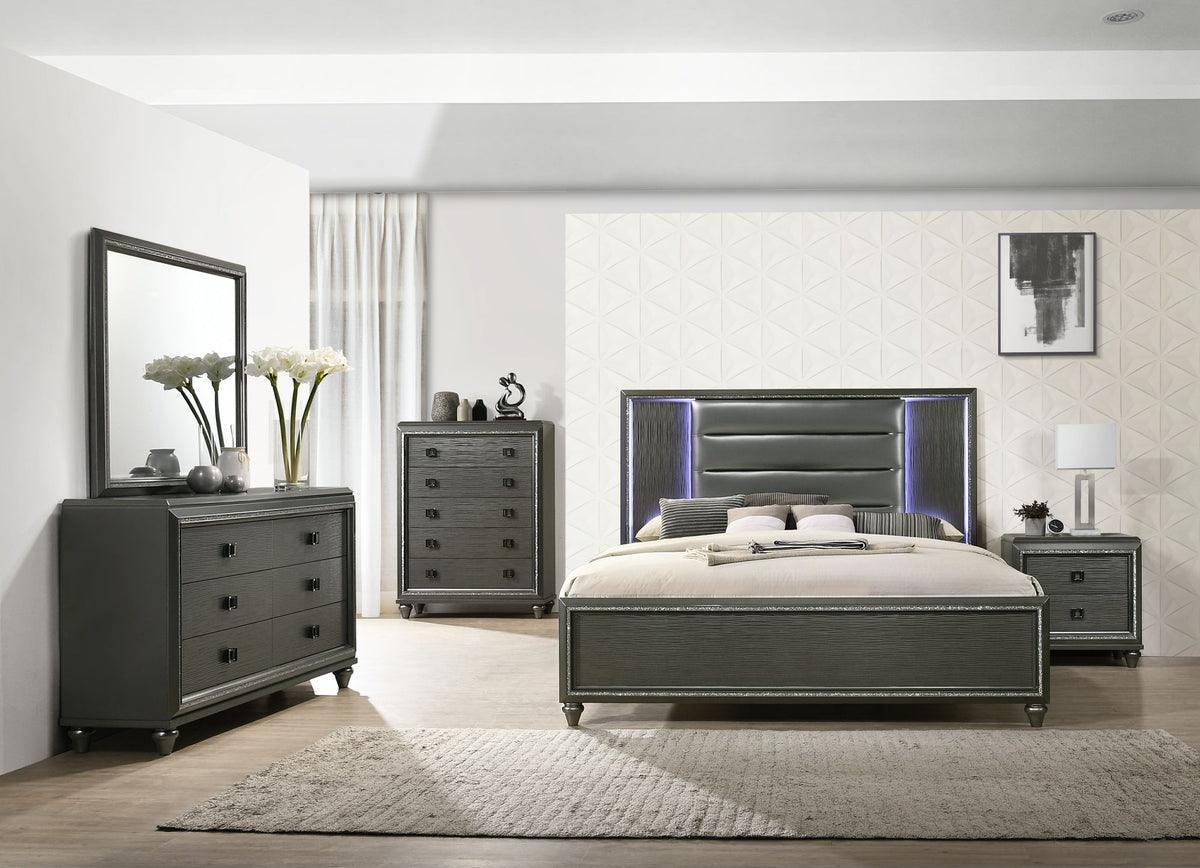 Elements Bedroom Sets - Faris King Panel 5PC Bedroom Set in Black Grey