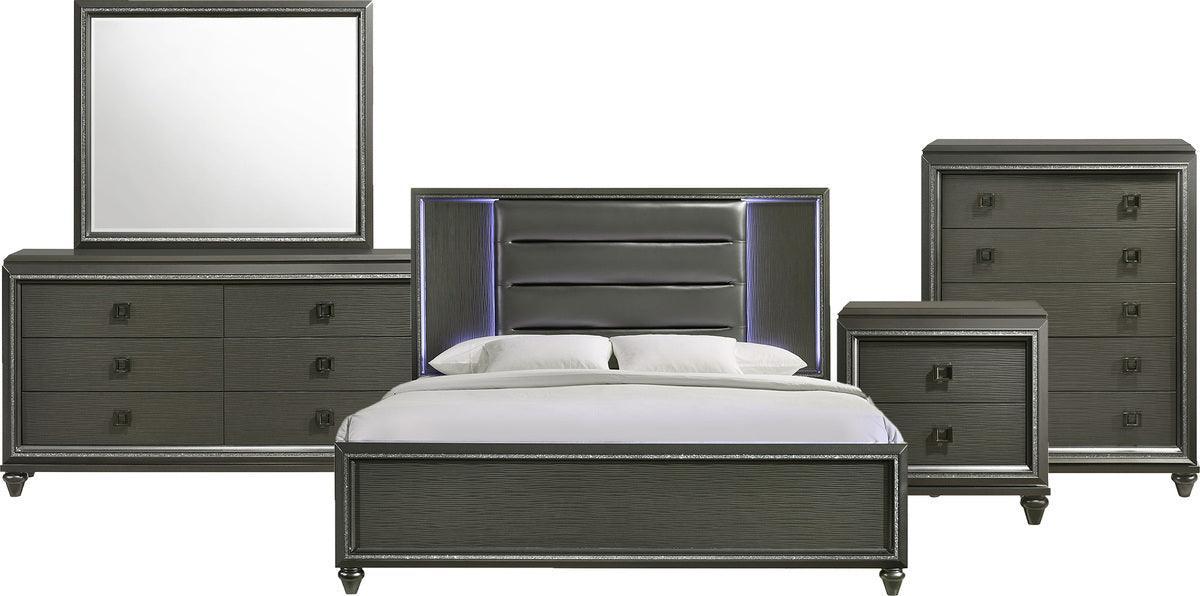 Elements Bedroom Sets - Faris King Panel 5PC Bedroom Set in Black Grey