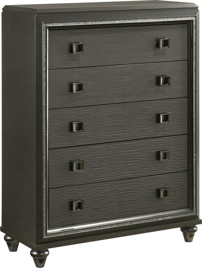 Elements Bedroom Sets - Faris King Panel 5PC Bedroom Set in Black Grey