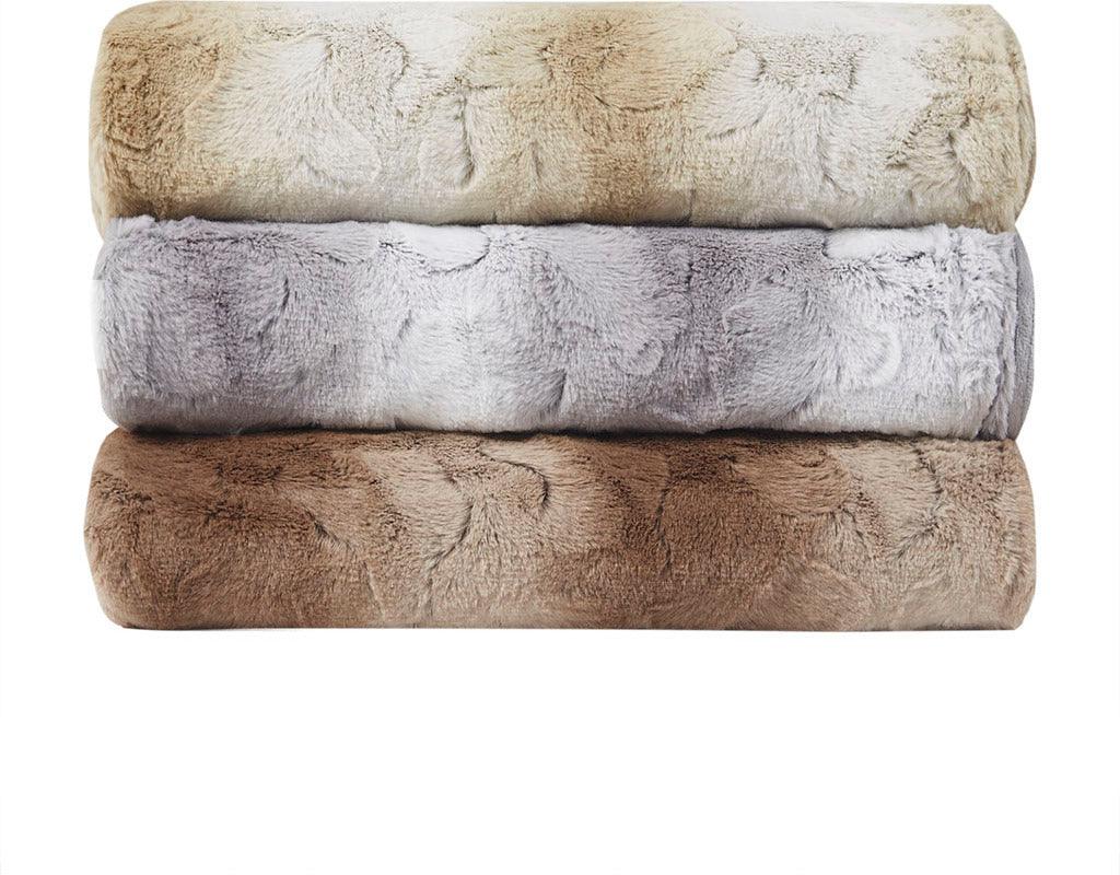 Olliix.com Comforters & Blankets - Faux Fur Blanket Grey BR51-3068