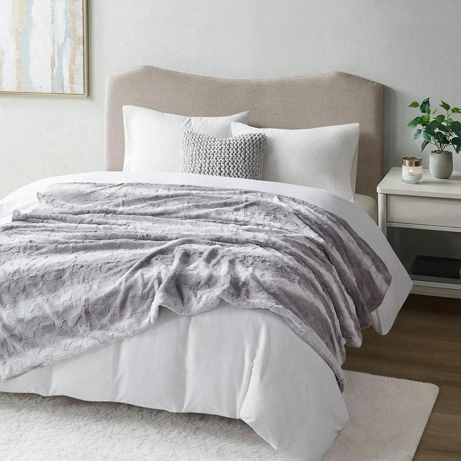 Olliix.com Comforters & Blankets - Faux Fur Blanket Grey BR51-3068
