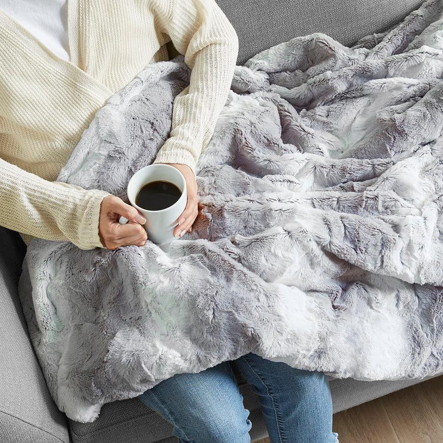 Olliix.com Comforters & Blankets - Faux Fur Blanket Grey BR51-3068