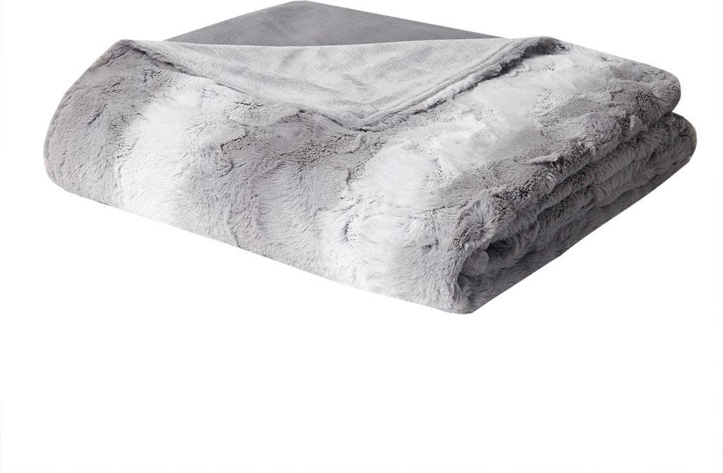 Olliix.com Comforters & Blankets - Faux Fur Blanket Grey BR51-3068
