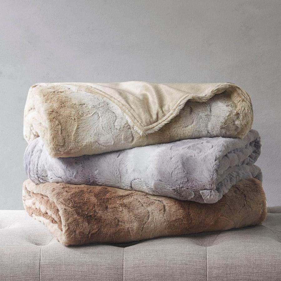 Olliix.com Comforters & Blankets - Faux Fur Blanket Grey BR51-3068