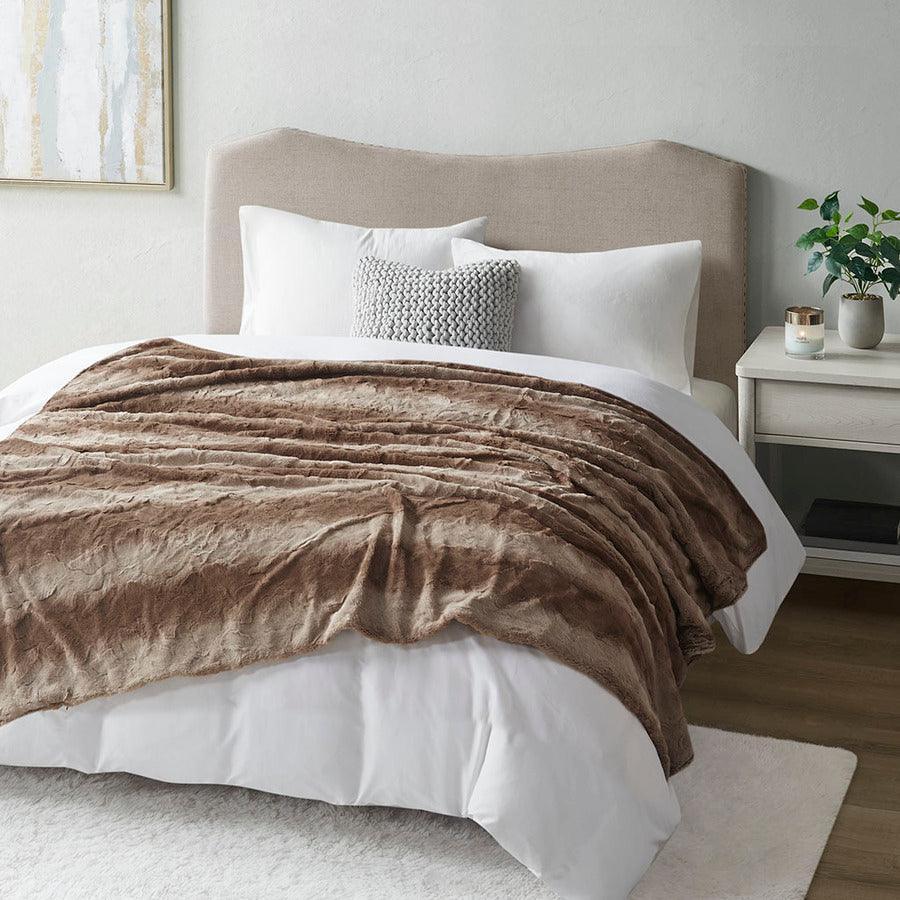 Olliix.com Comforters & Blankets - Faux Fur Blanket Tan BR51-3069