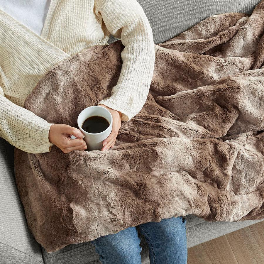 Olliix.com Comforters & Blankets - Faux Fur Blanket Tan BR51-3069