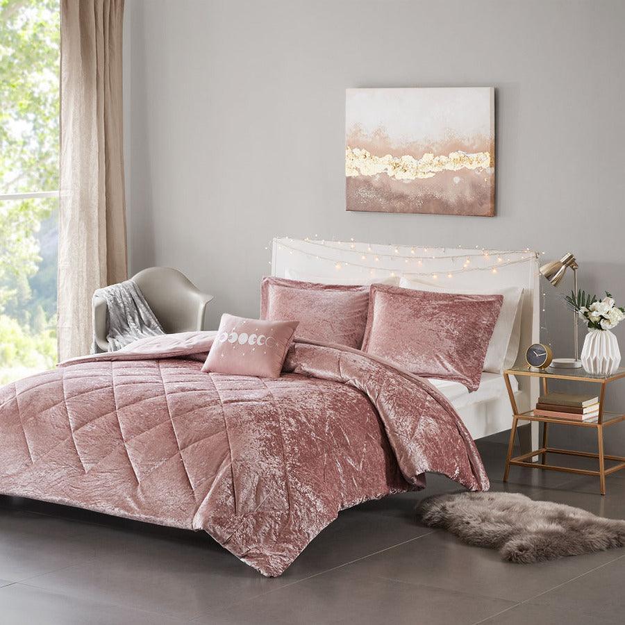 Olliix.com Comforters & Blankets - Felicia Casual Velvet Comforter Set Blush King/Cal King
