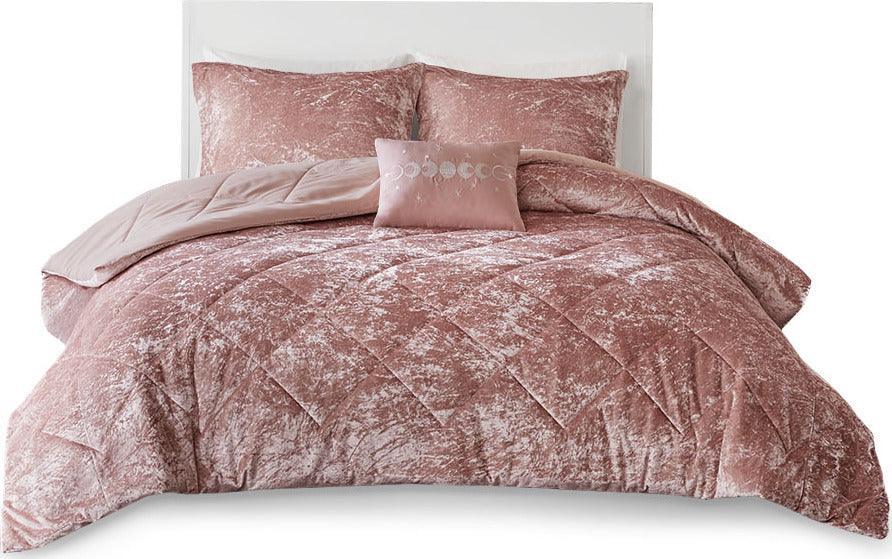 Olliix.com Comforters & Blankets - Felicia Casual Velvet Comforter Set Blush King/Cal King