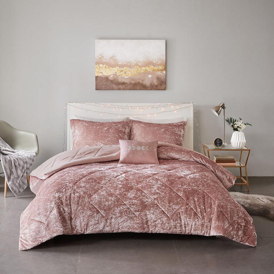 Olliix.com Comforters & Blankets - Felicia Casual Velvet Comforter Set Blush King/Cal King
