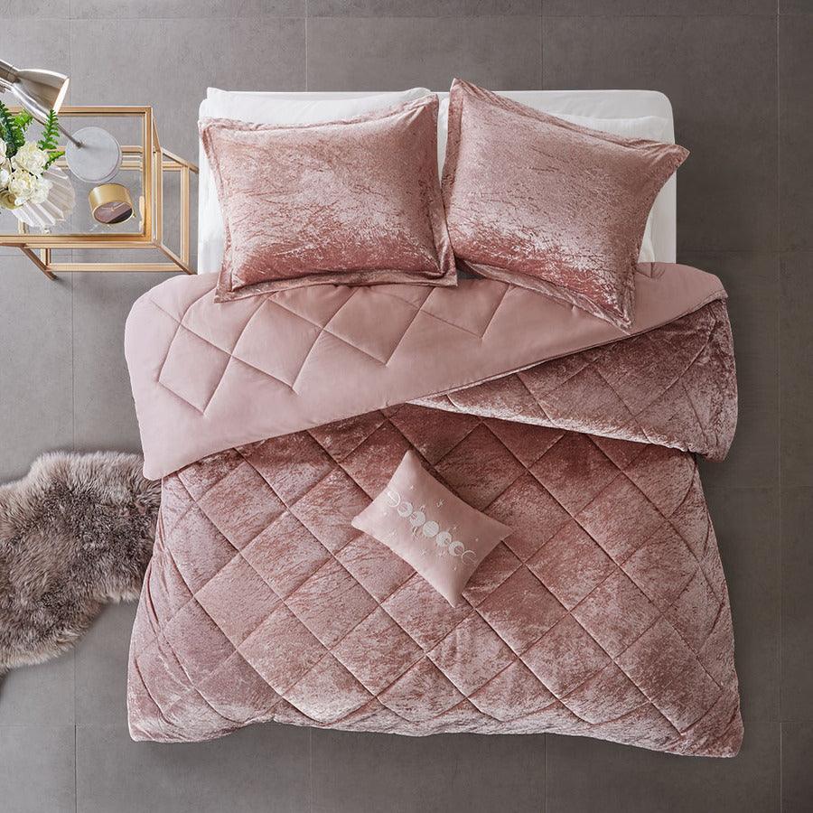 Olliix.com Comforters & Blankets - Felicia Casual Velvet Comforter Set Blush King/Cal King
