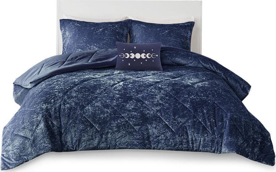 Olliix.com Comforters & Blankets - Felicia Modern Velvet Comforter Set Navy King/Cal King