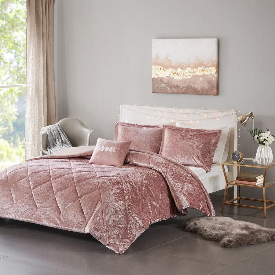 Olliix.com Duvet & Duvet Sets - Felicia Twin/Twin XL Velvet Duvet Cover Set Blush