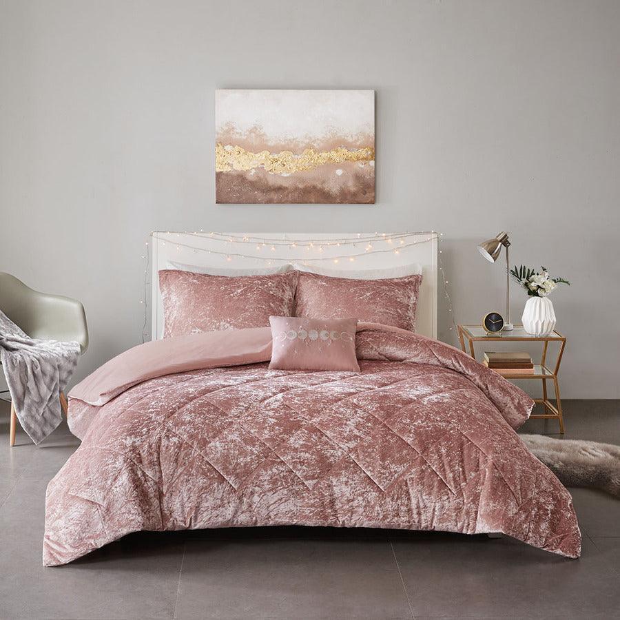 Olliix.com Duvet & Duvet Sets - Felicia Twin/Twin XL Velvet Duvet Cover Set Blush