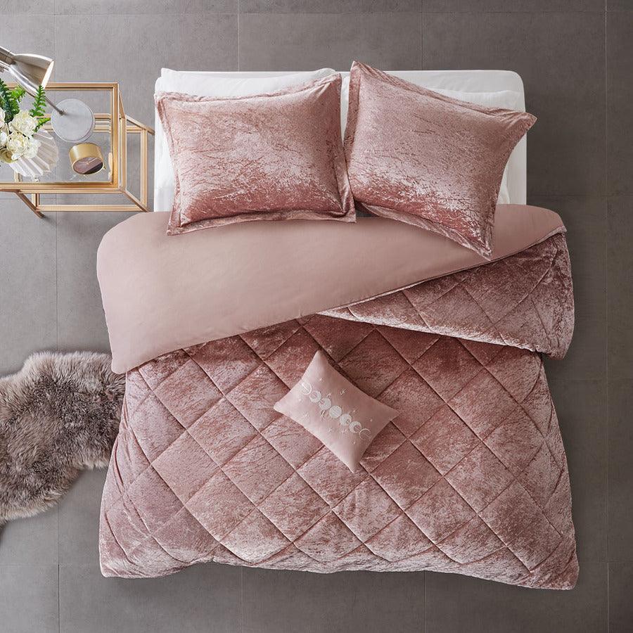 Olliix.com Duvet & Duvet Sets - Felicia Twin/Twin XL Velvet Duvet Cover Set Blush
