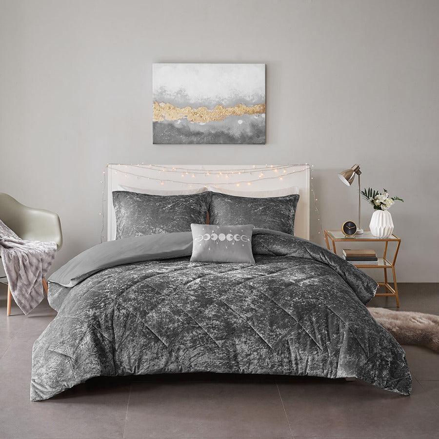 Olliix.com Duvet & Duvet Sets - Felicia Twin/Twin XL Velvet Duvet Cover Set Gray