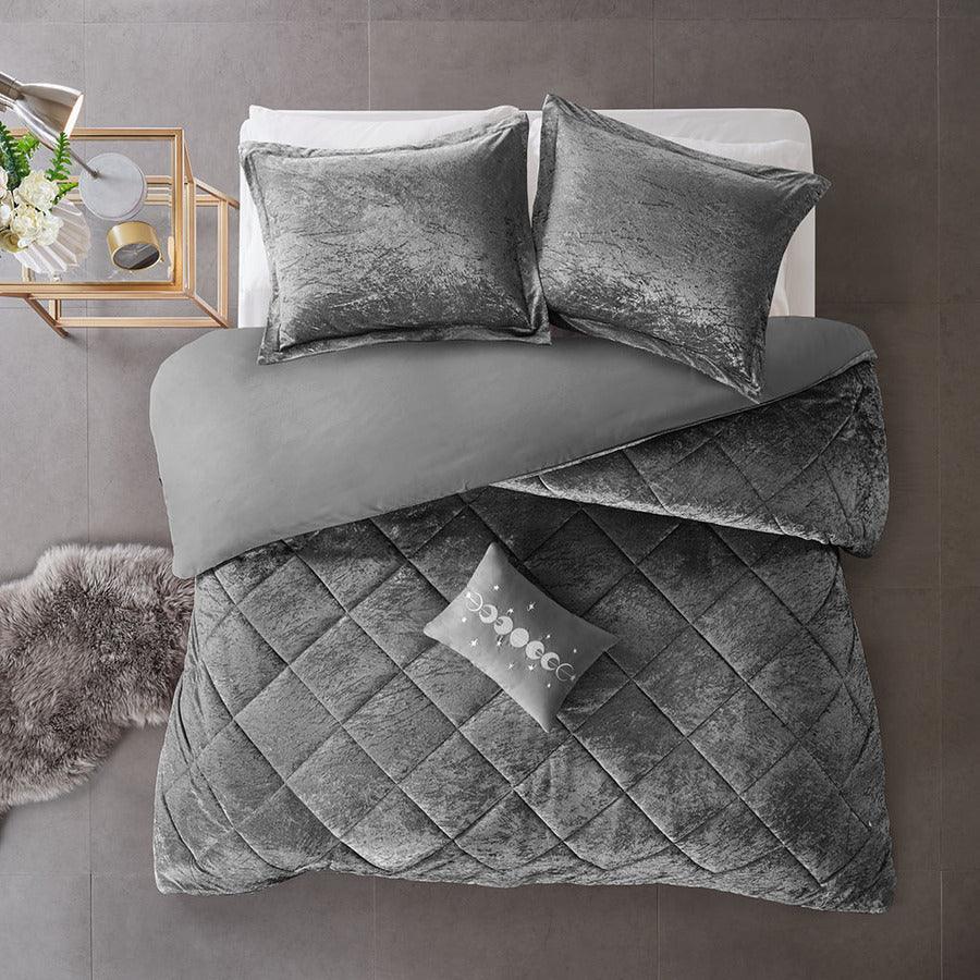 Olliix.com Duvet & Duvet Sets - Felicia Twin/Twin XL Velvet Duvet Cover Set Gray
