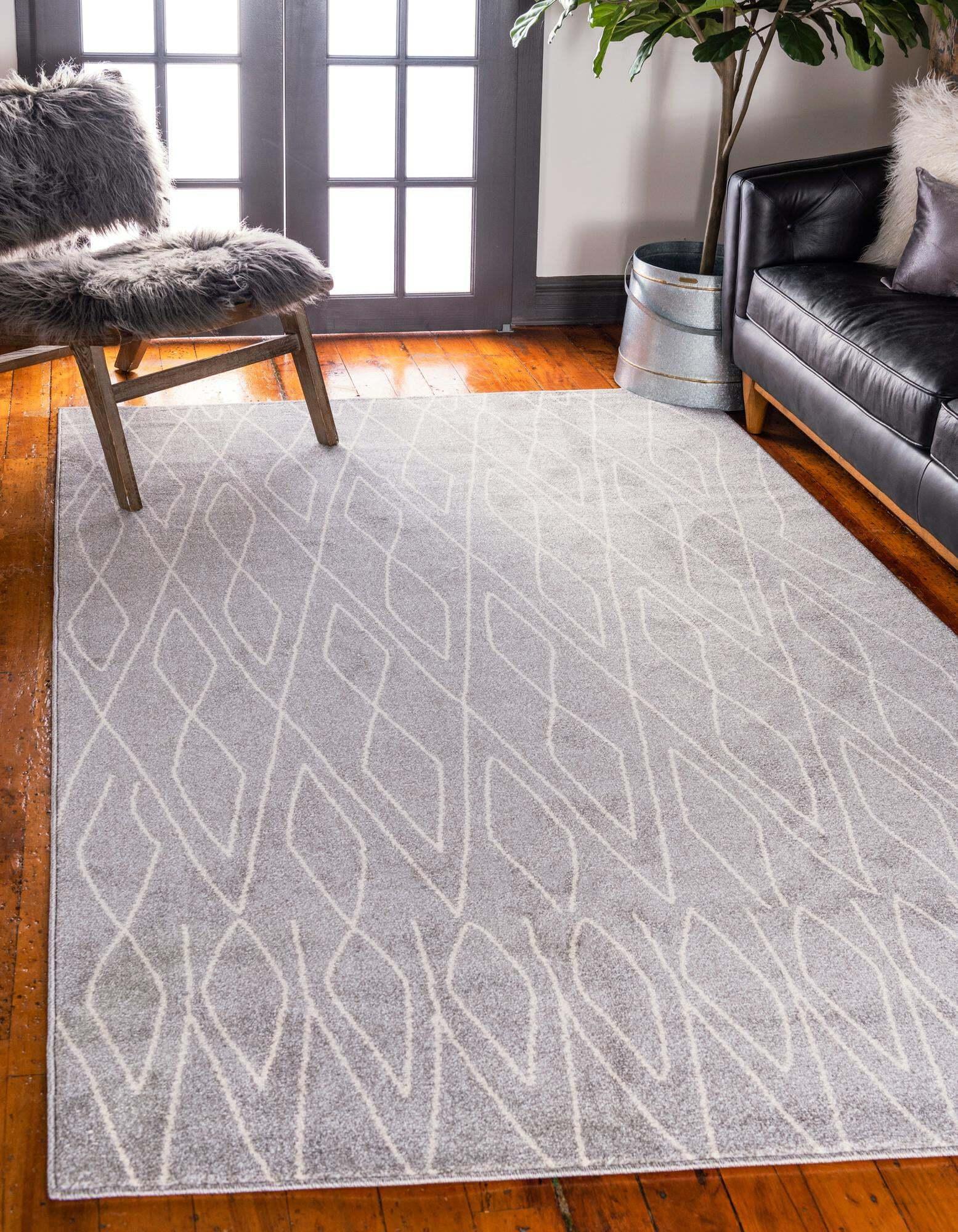 Unique Loom Indoor Rugs - Fez Geometric Rectangular 9x12 Rug Gray & Beige