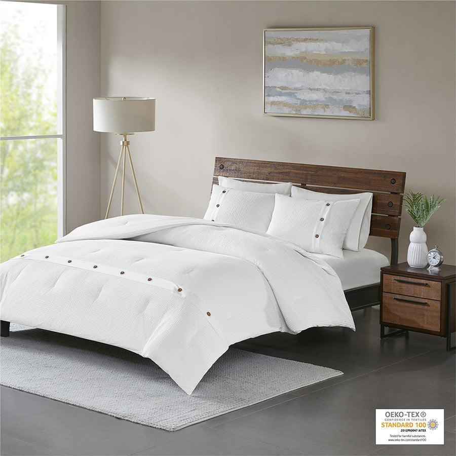 Olliix.com Comforters & Blankets - Finley Casual| 3 Piece Cotton Waffle Weave Comforter Set White Full/Queen