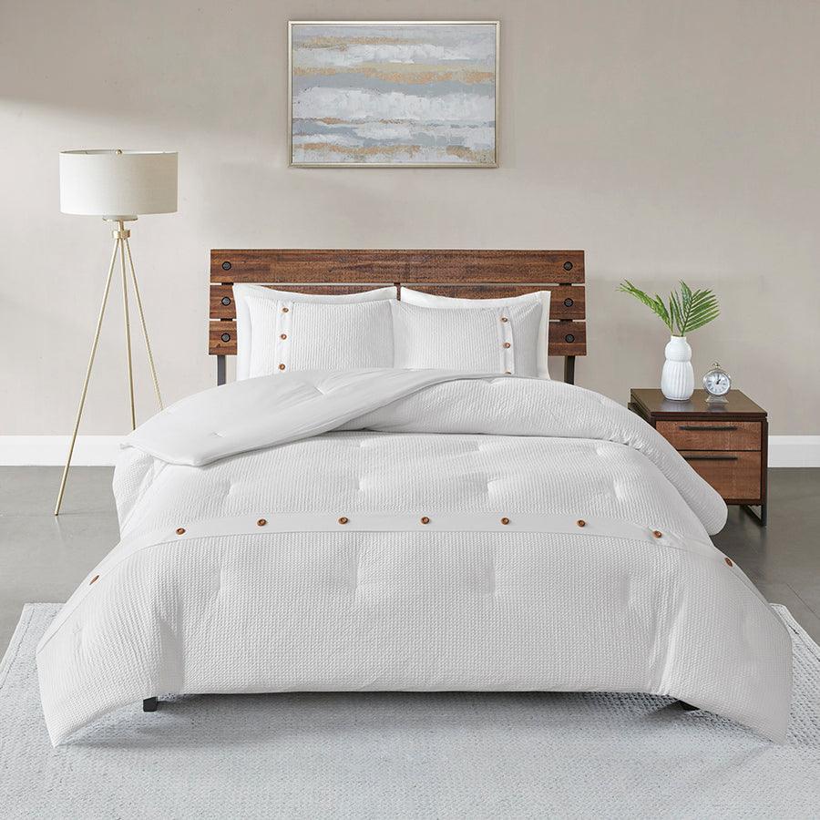 Olliix.com Comforters & Blankets - Finley Casual| 3 Piece Cotton Waffle Weave Comforter Set White Full/Queen