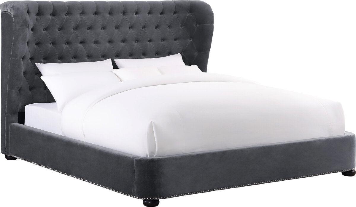 Tov Furniture Beds - Finley Grey Velvet Bed in King Size