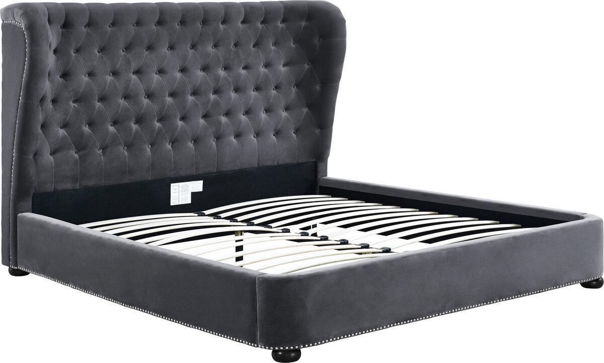 Tov Furniture Beds - Finley Grey Velvet Bed in King Size
