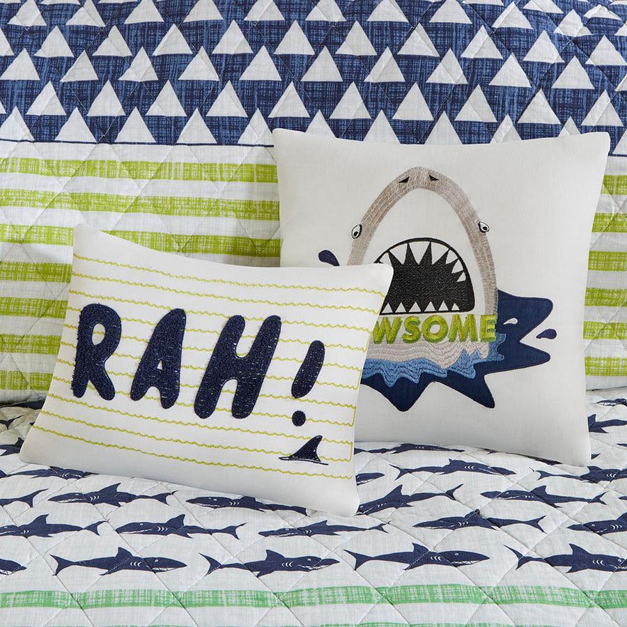 Olliix.com Comforters & Blankets - Finn Full/Queen Shark Cotton Reversible Coverlet Set Green & Navy