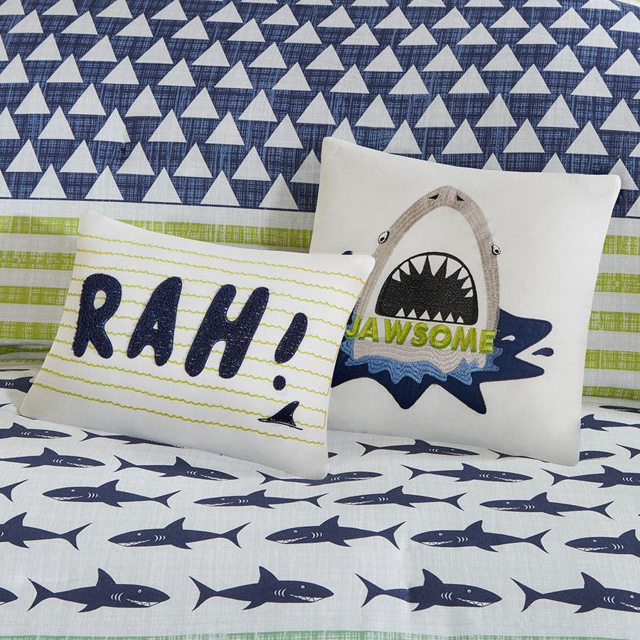 Olliix.com Comforters & Blankets - Finn Shark Cotton Comforter Set Green & Navy Twin