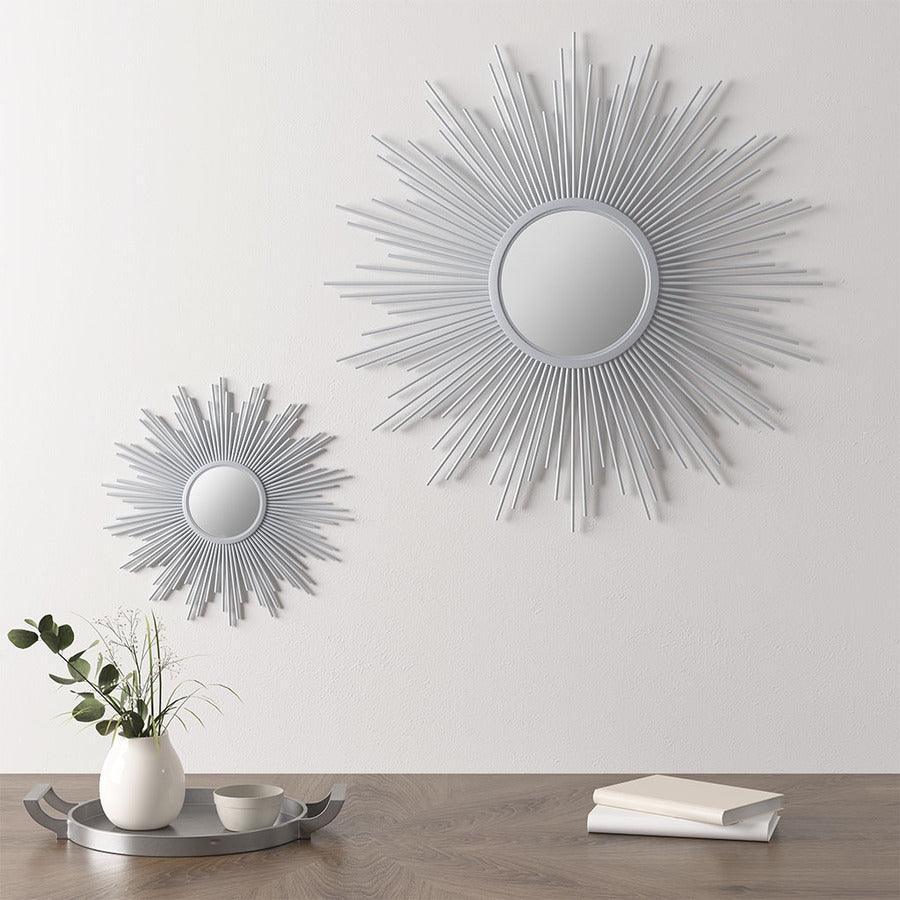 Olliix.com Mirrors - Fiore Round Sunburst Wall Decor Mirror Silver 14.5"W