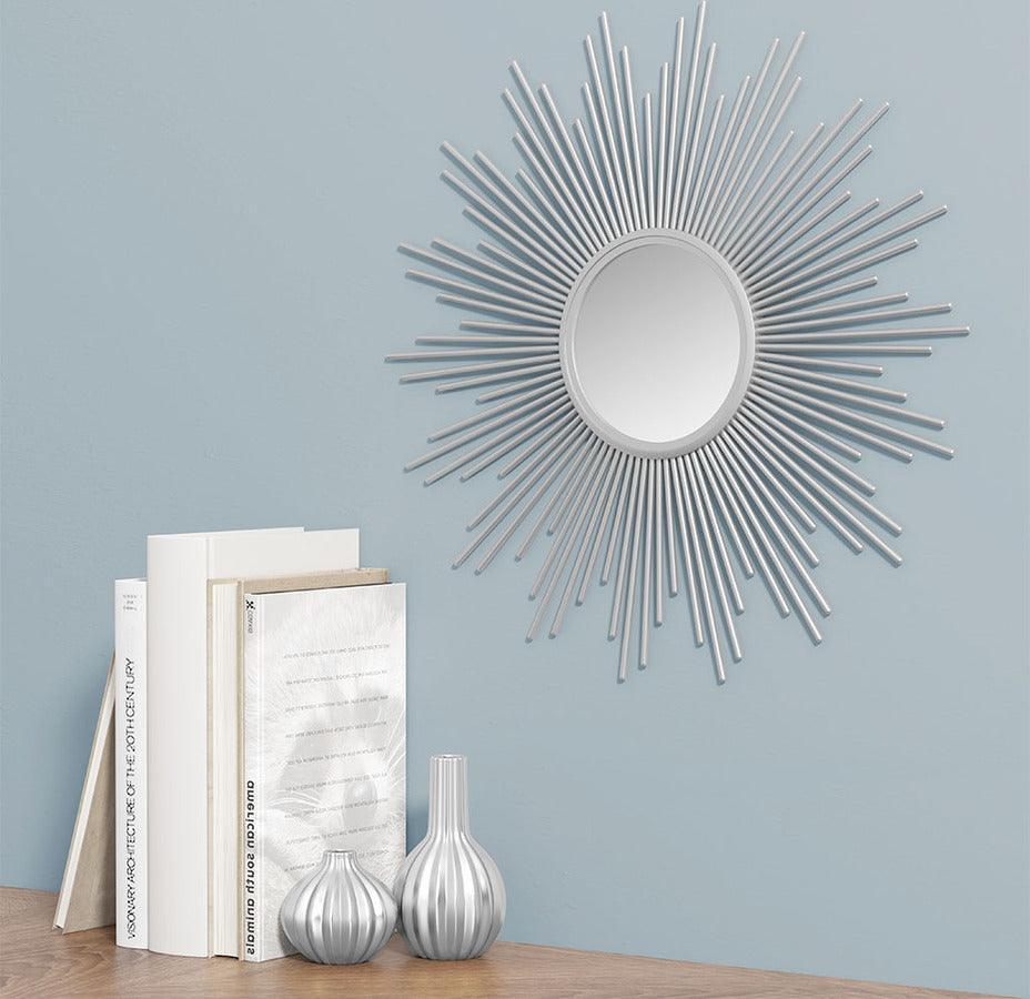 Olliix.com Mirrors - Fiore Round Sunburst Wall Decor Mirror Silver 14.5"W