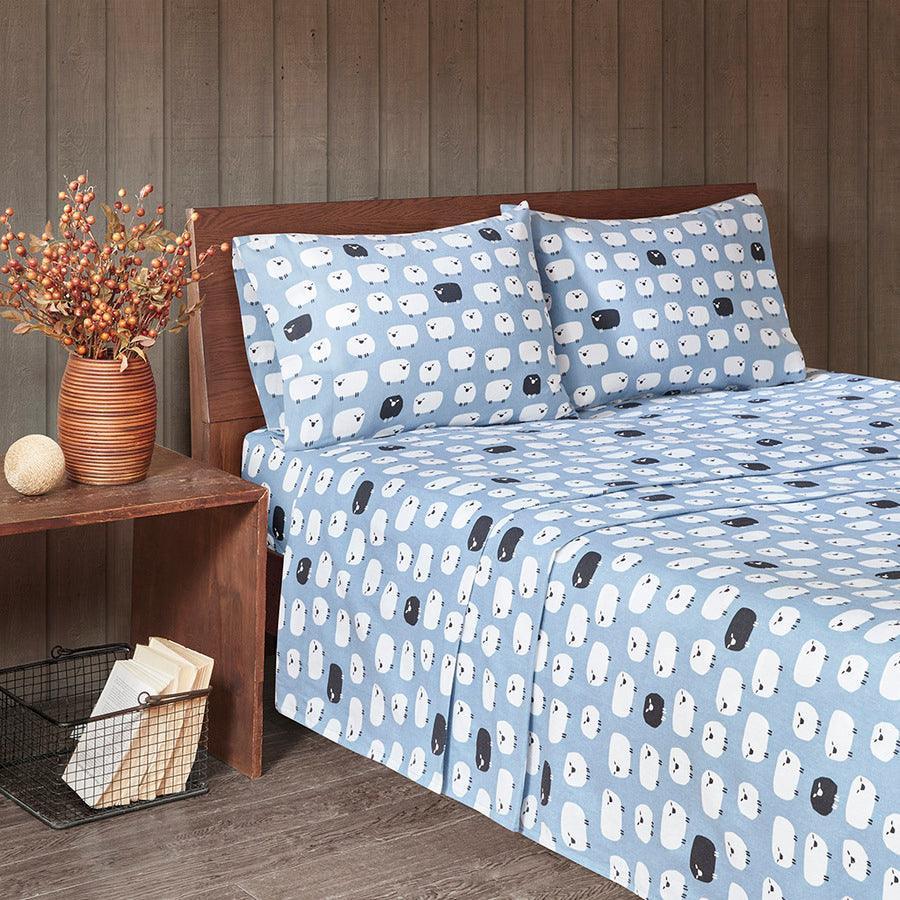 Olliix.com Sheets & Sheet Sets - Flannel California King Cotton Sheet Set Blue
