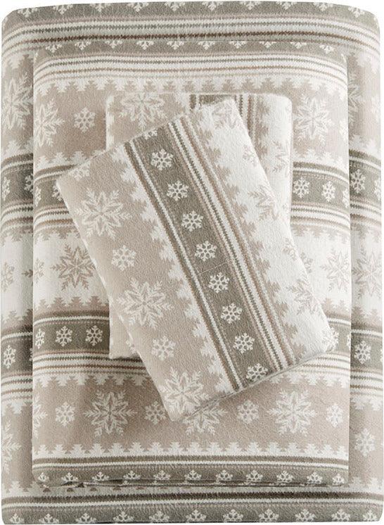 Olliix.com Sheets & Sheet Sets - Flannel California King Sheet Set Tan Snowflake