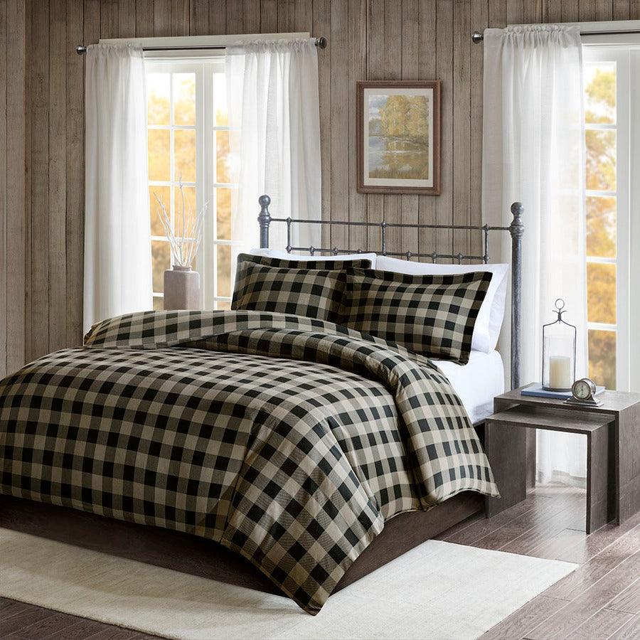 Olliix.com Duvet & Duvet Sets - Flannel Full/Queen Check Print Cotton Duvet Cover Set Black & Tan