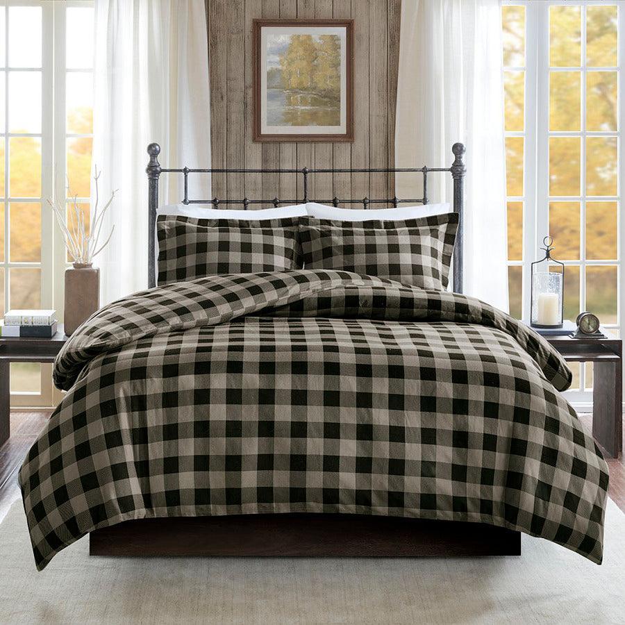 Olliix.com Duvet & Duvet Sets - Flannel Full/Queen Check Print Cotton Duvet Cover Set Black & Tan