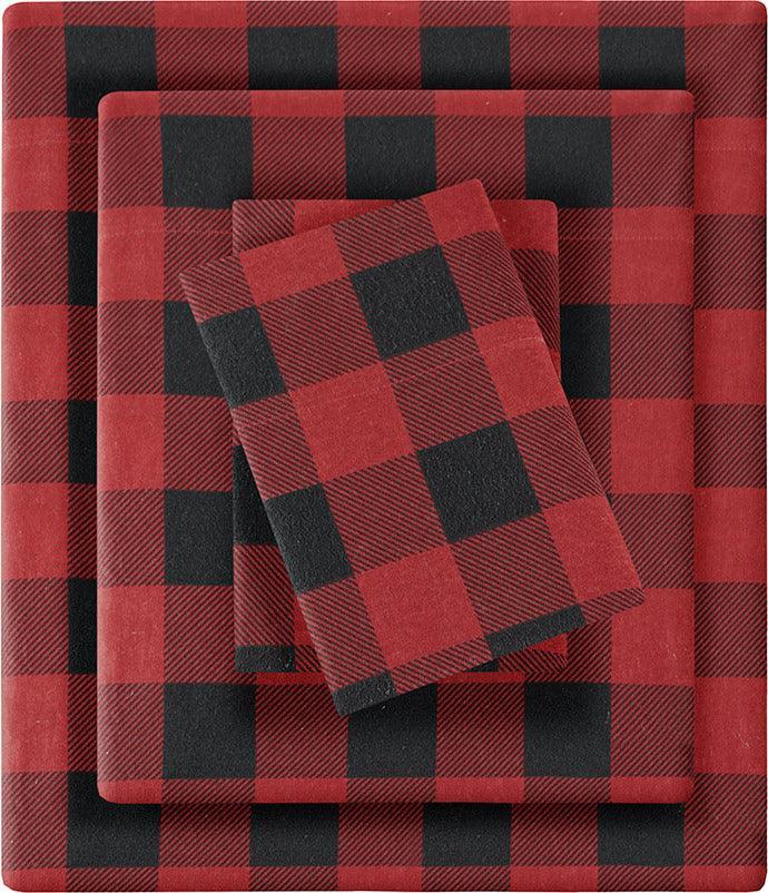 Olliix.com Sheets & Sheet Sets - Flannel King Cotton Sheet Set Red & Black