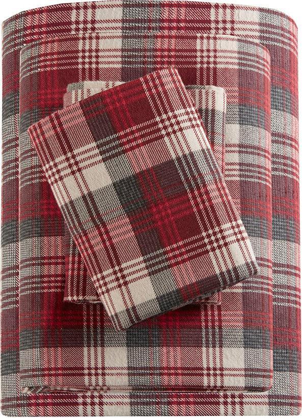 Olliix.com Sheets & Sheet Sets - Flannel King Cotton Sheet Set Red