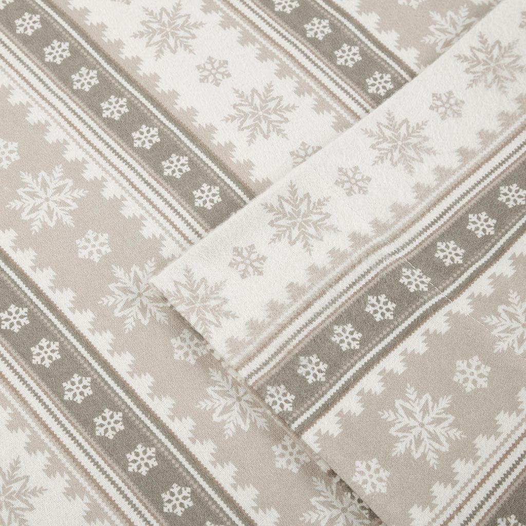 Olliix.com Sheets & Sheet Sets - Flannel King Sheet Set Tan Snowflake