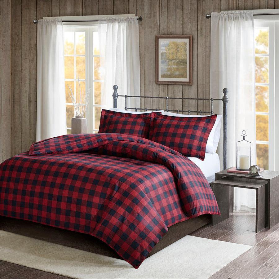 Olliix.com Duvet & Duvet Sets - Flannel King/California King Check Print Cotton Duvet Cover Set Black & Red