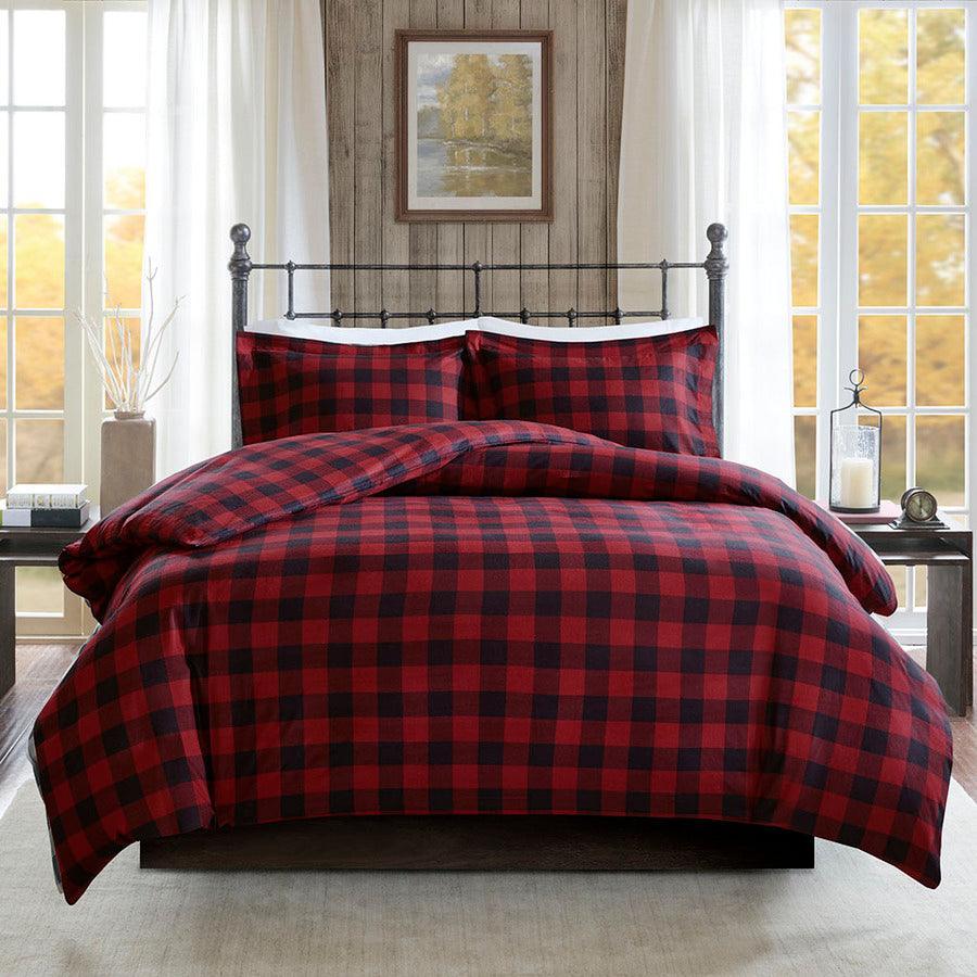 Olliix.com Duvet & Duvet Sets - Flannel King/California King Check Print Cotton Duvet Cover Set Black & Red