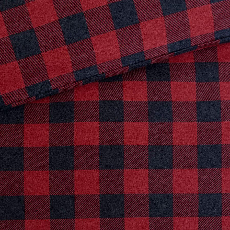 Olliix.com Duvet & Duvet Sets - Flannel King/California King Check Print Cotton Duvet Cover Set Black & Red