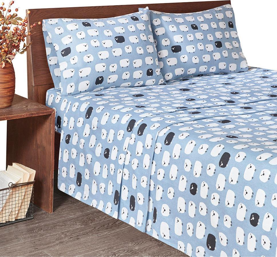 Olliix.com Sheets & Sheet Sets - Flannel Queen Casual Cotton Sheet Set Blue
