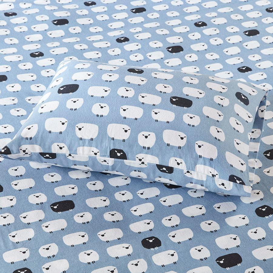 Olliix.com Sheets & Sheet Sets - Flannel Queen Casual Cotton Sheet Set Blue