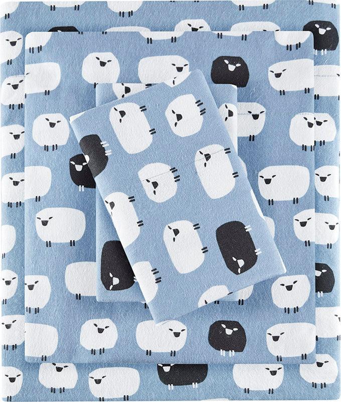 Olliix.com Sheets & Sheet Sets - Flannel Queen Casual Cotton Sheet Set Blue