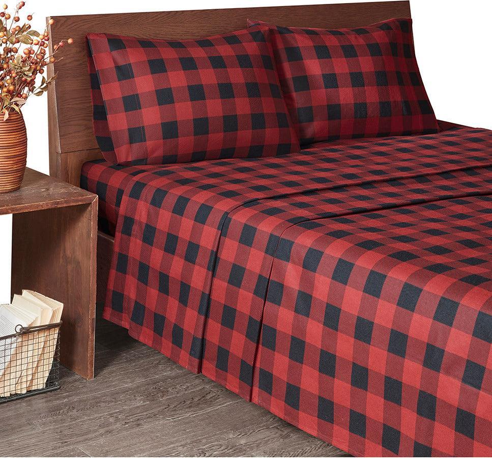 Olliix.com Sheets & Sheet Sets - Flannel Queen Cotton Sheet Set Red & Black