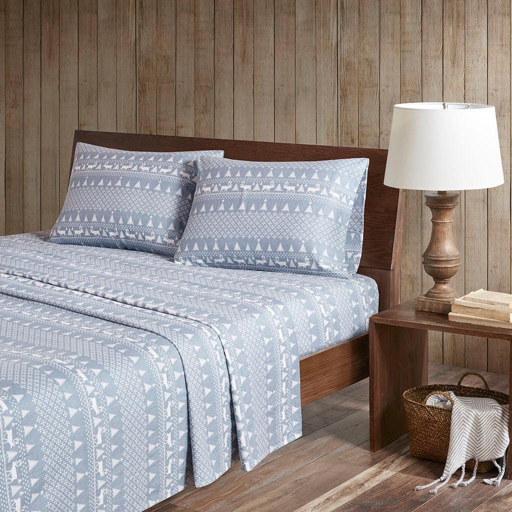 Olliix.com Sheets & Sheet Sets - Flannel Queen Sheet Set Blue Frost