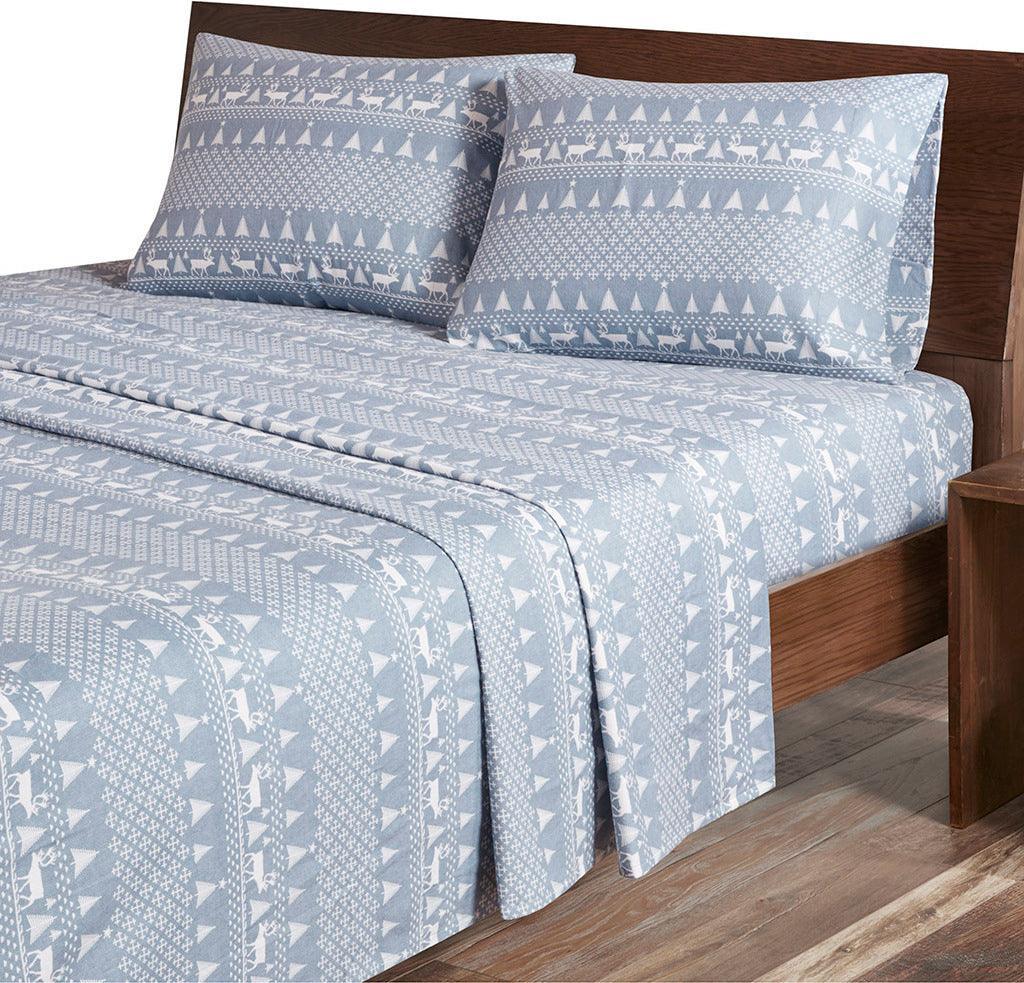 Olliix.com Sheets & Sheet Sets - Flannel Queen Sheet Set Blue Frost