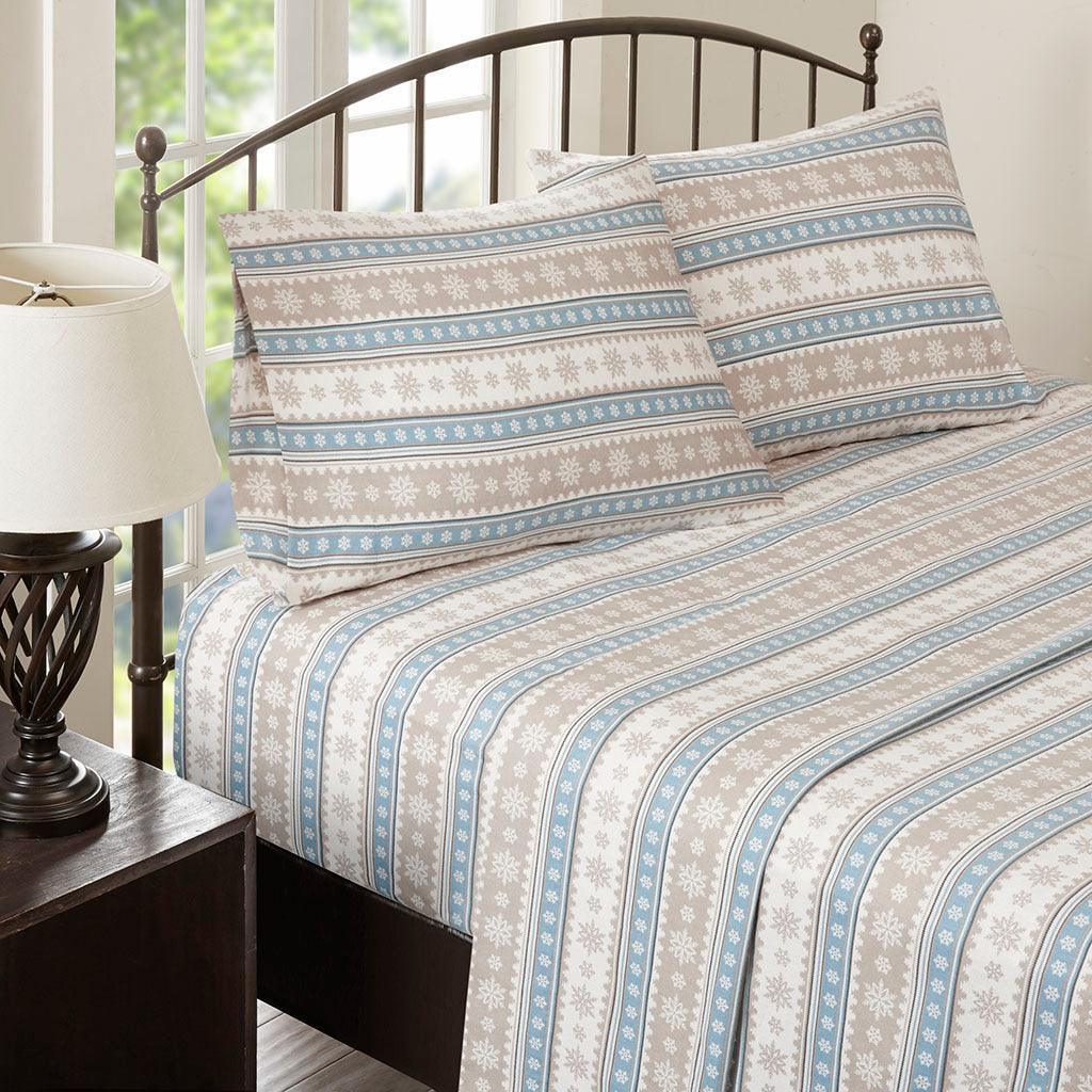 Olliix.com Sheets & Sheet Sets - Flannel Queen Sheet Set Blue Snowflake