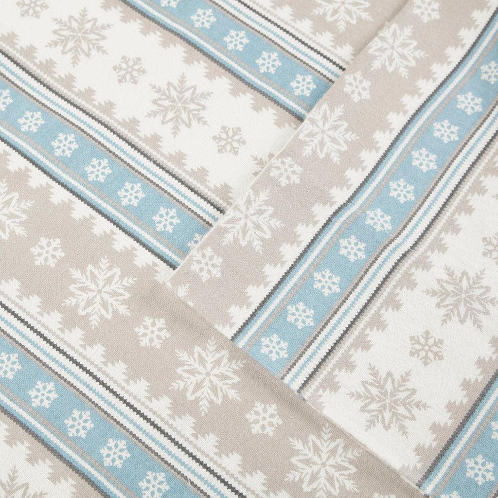 Olliix.com Sheets & Sheet Sets - Flannel Queen Sheet Set Blue Snowflake