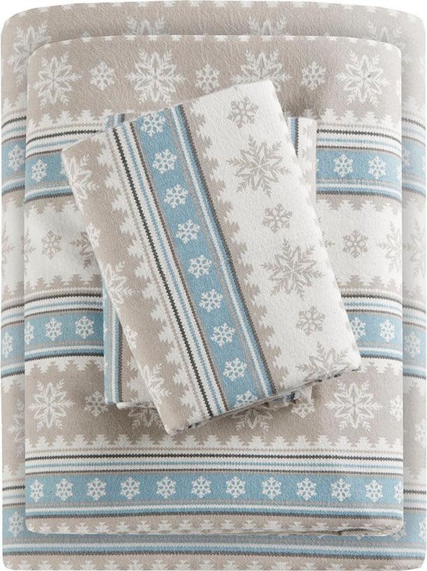 Olliix.com Sheets & Sheet Sets - Flannel Queen Sheet Set Blue Snowflake